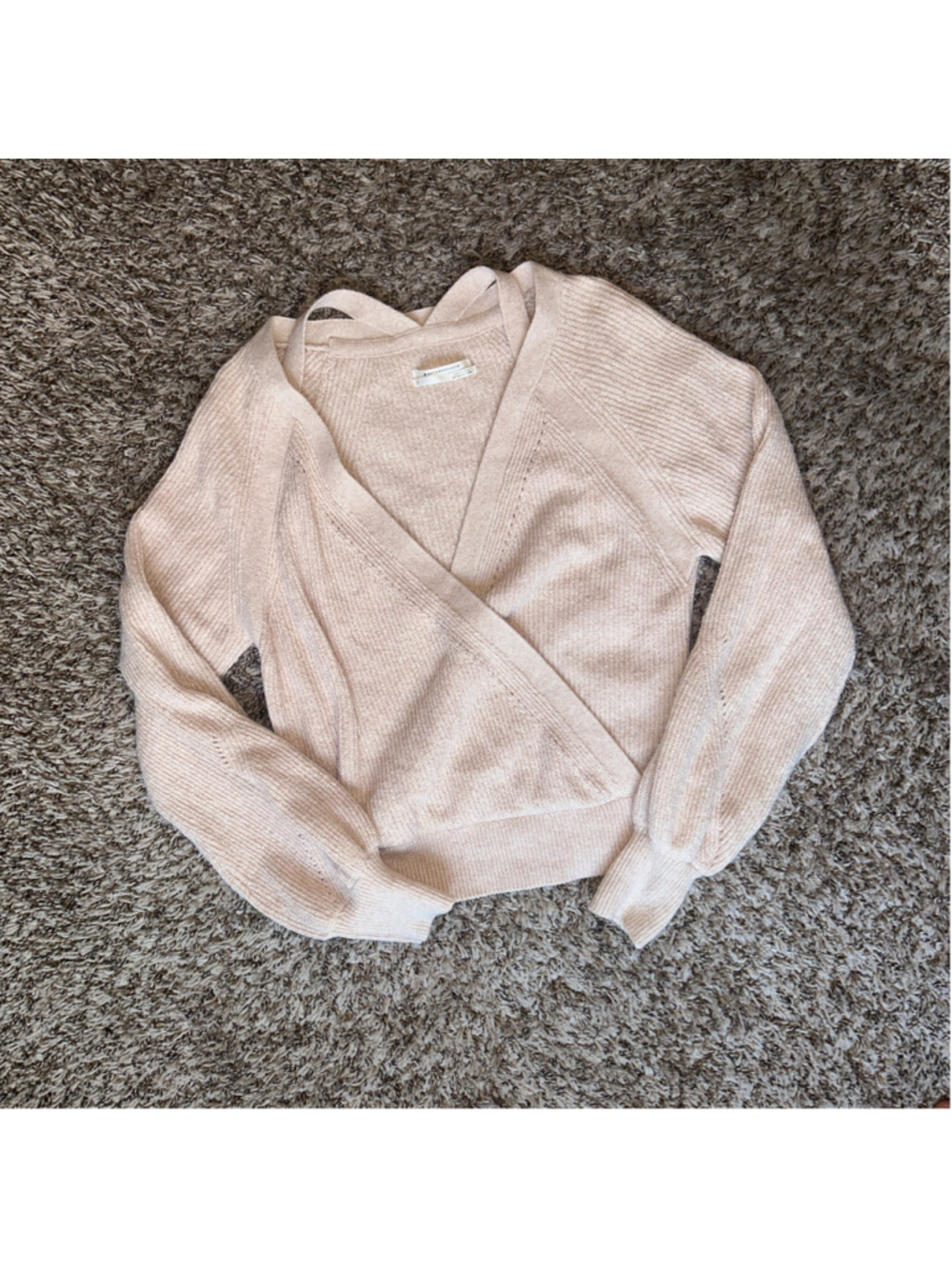Women's Anthropologie Cotton Blend V-Neck Wrap Sweater Beige Size S